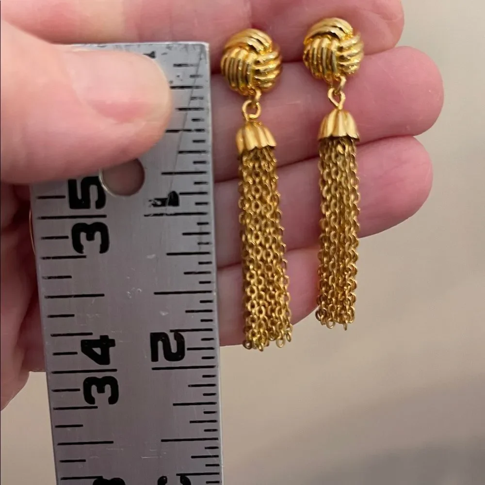 Vintage Gold-tone Tassel Earrings - Chain Tassel Earrings